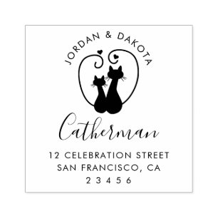 Sello De Caucho Pareja de gatos cúrcuta Nombres personalizados y