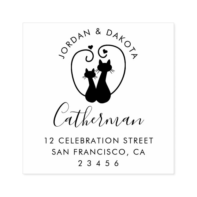 Sello De Caucho Pareja de gatos cúrcuta | Nombres personalizados y (Impresión)