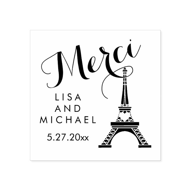 Sello De Caucho París blanco y negro Boda de la Torre Eiffel (Impresión)