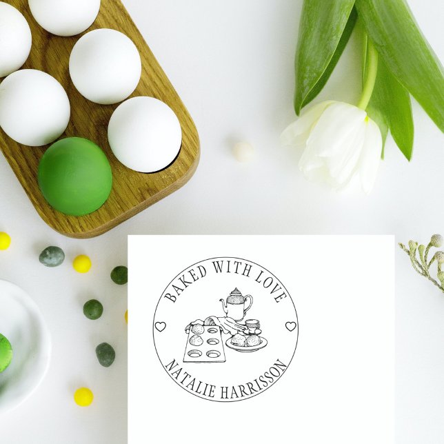 Sello De Caucho Pasteles y tetera de cosecha cutánea/horneados con (Cute Vintage Cupcakes&Teapot/Baked with Love Rubber Stamp)