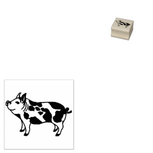 Sello De Caucho Patrón minimalista de arte lineal de cerdo Cottage