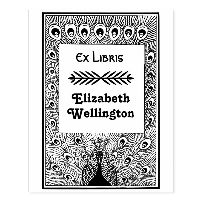 Sello De Caucho Pavo Real Presumiendo de Plumas #3 Ex Libris Libro (Impresión)