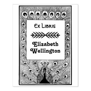 Sello De Caucho Peacock muestra plumas #3 Ex Libris Book