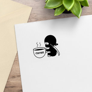 Sello De Caucho Pequeño Ninja con gran taza de café 1x1