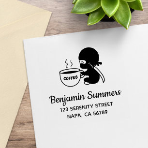 Sello De Caucho Pequeño Ninja con gran taza de café Dirección