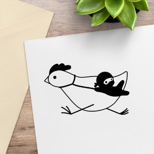 Sello De Caucho Pequeño Ninja Domando Gallina Corriendo