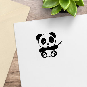 Sello De Caucho Pequeño Panda lindo con un palo de bambú 1x1