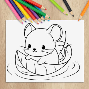 Sello De Caucho Pequeño ratón lindo flotando en una página de colo