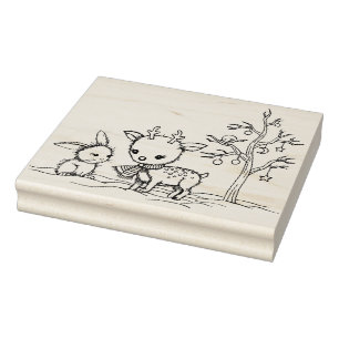 Sello De Caucho Pequeño venado y conejito arte ilustrado