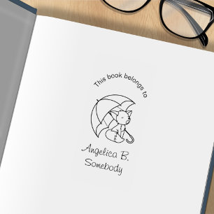 Sello De Caucho Pequeño zorro somnoliento bajo placa de paraguas