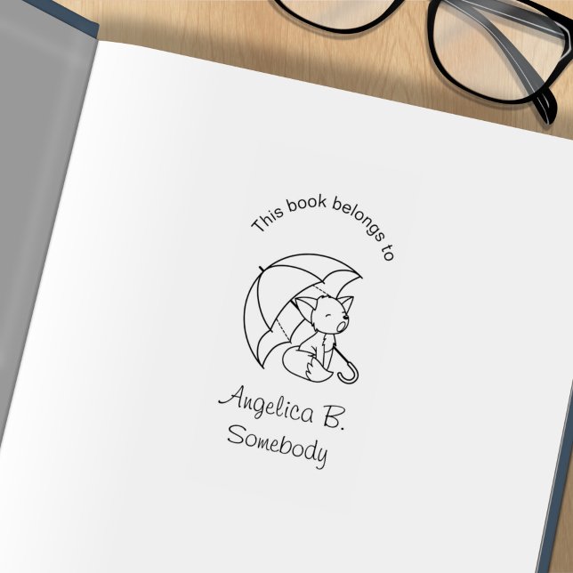 Sello De Caucho Pequeño zorro somnoliento bajo placa de paraguas (Subido por el creador)