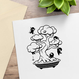 Sello De Caucho Pequeños Ninjas en Árbol Bonsái