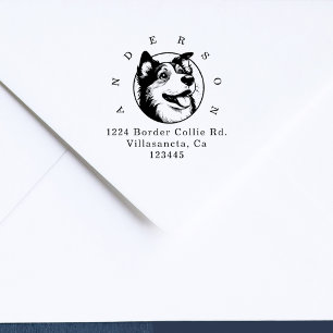 Sello De Caucho Perro Border Collie Dirección de Devolución Famili