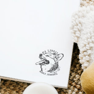 Sello De Caucho Perro Corgi Adorable Ex Libris Biblioteca Libro An