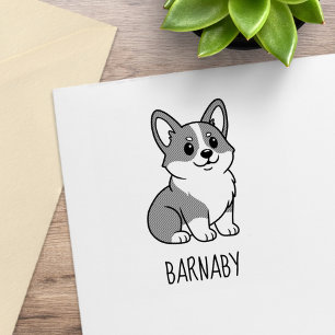 Sello De Caucho Perro Corgi Lindo Nombre Personalizado