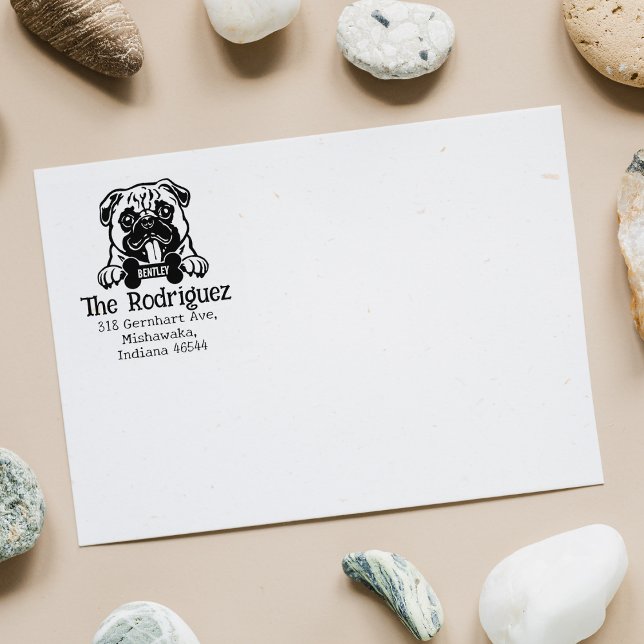 Sello De Caucho Perro de pug, dirección de retorno del Personaliza (Subido por el creador)