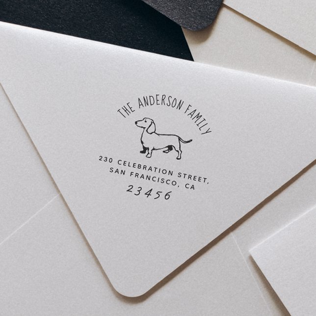 Sello De Caucho Perro de salchicha | Nombre de familia Personaliza (Rubber Stamp Mock-up)