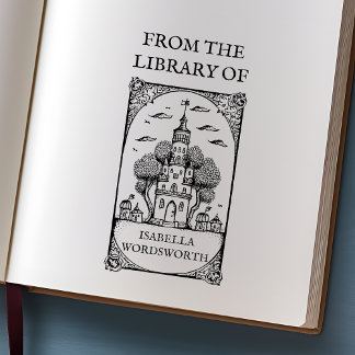Sello De Caucho Personalizable Fairy Castle Bookplate