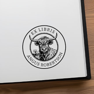 Sello De Caucho Personalizable Highland Cow Bookplate