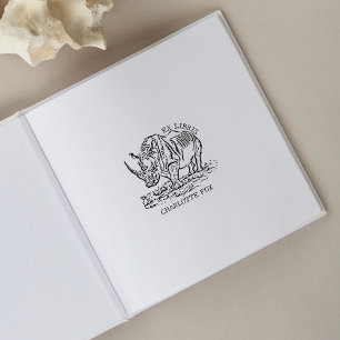 Sello De Caucho Personalizado África Rhinoceros Ex Libris Bookplat
