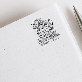 Sello De Caucho Personalizado África Rhinoceros Ex Libris Bookplat
