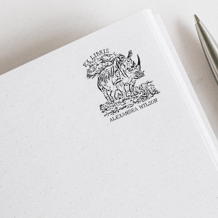 Sello De Caucho Personalizado África Rhinoceros Ex Libris Bookplat