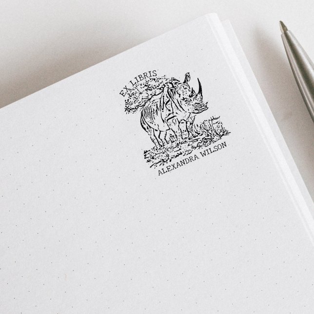 Sello De Caucho Personalizado África Rhinoceros Ex Libris Bookplat (Subido por el creador)