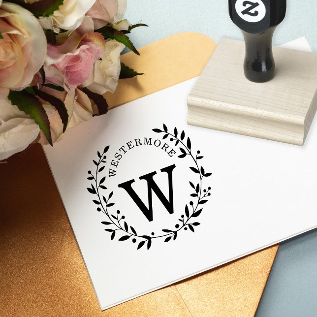 Sello De Caucho Personalizado Berry Laurel Boda Wreath Monograma (Subido por el creador)