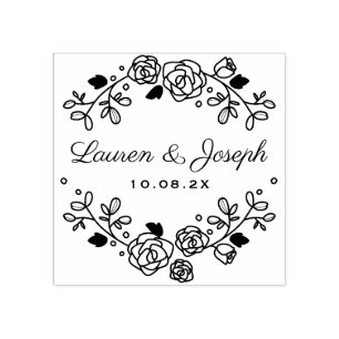 Sello De Caucho personalizado boda botánico floral