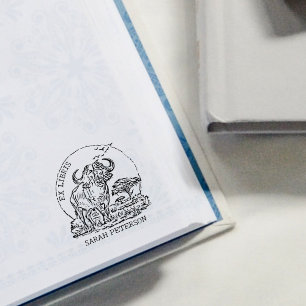 Sello De Caucho Personalizado Boletín de Búfalo Africano Ex Libris