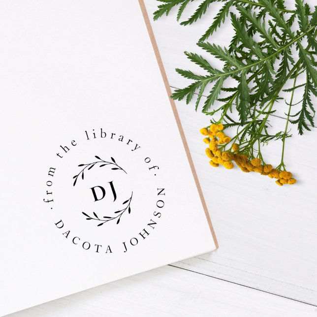 Sello De Caucho Personalizado Botánico Iniciales Elegante Libro Bi (Subido por el creador)