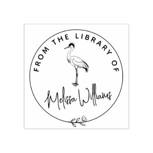 Sello De Caucho Personalizado Crane Ex Libris del Libro de la Bibl