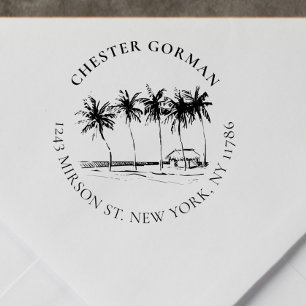 Sello De Caucho Personalizado de árbol de palmas tropical Direcció