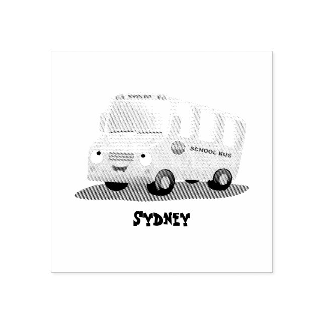 Sello De Caucho Personalizado de autobús escolar alegre y amarillo (Impresión)