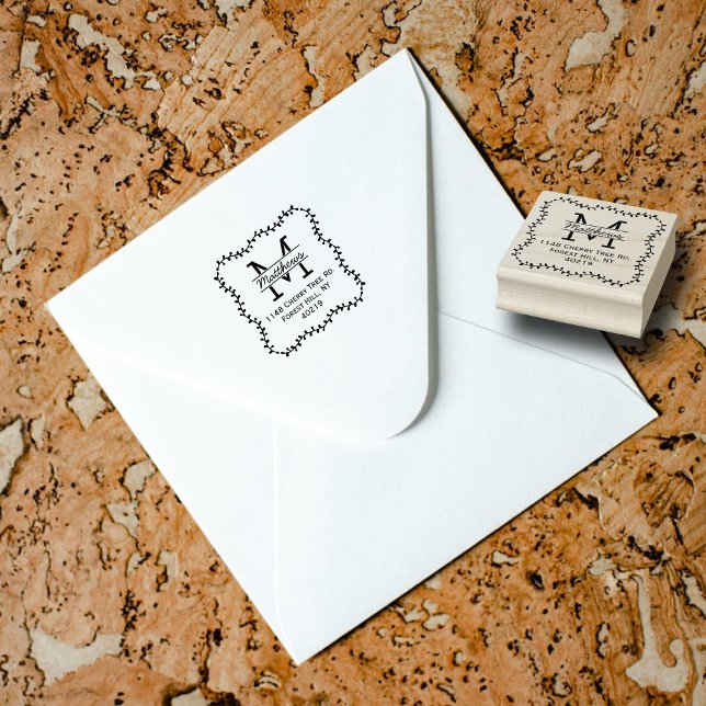 Sello De Caucho Personalizado de borde botánico elegante Monograma (Subido por el creador)