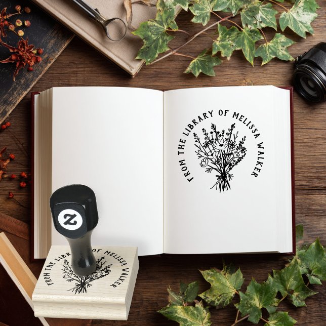 Sello De Caucho Personalizado de Bouquet de flores silvestres pers (Wildflower Bouquet CUSTOM Personalized Ex Libris Library of Bookplate Rubber Stamp
)