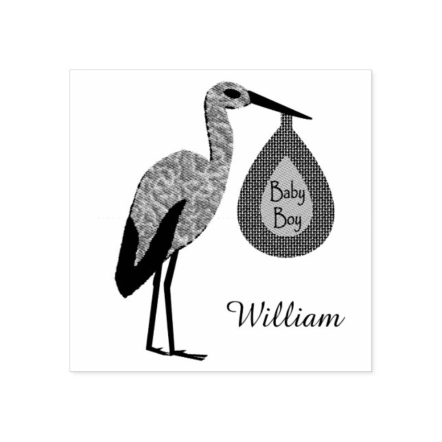 Sello De Caucho Personalizado de cigüeña de niño pequeño azul (Impresión)