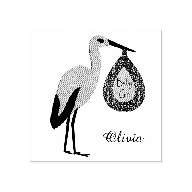 Sello De Caucho Personalizado de cigüeñas bebé rosada bonito (Impresión)