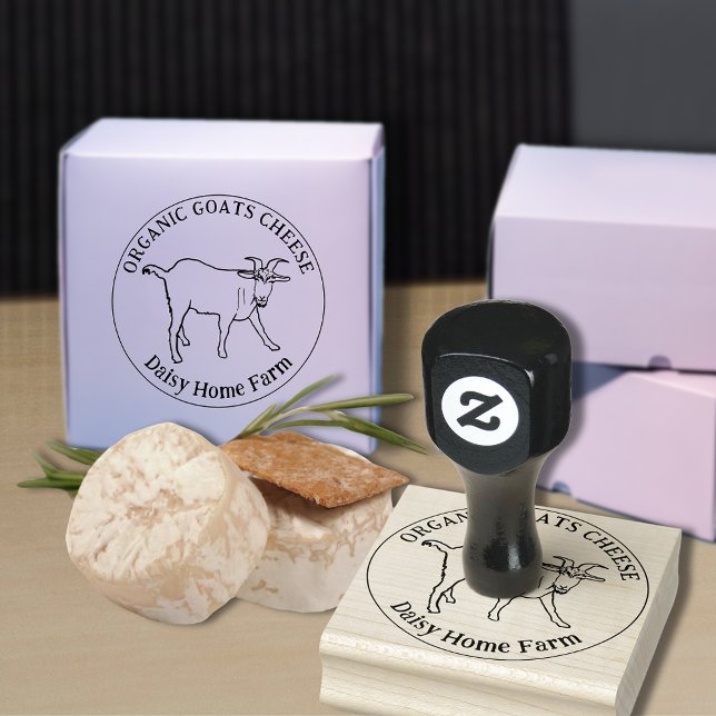 Sello De Caucho Personalizado de dibujo de animales de queso de ca (Goats cheese custom business ink rubber stamp with simple goat farm animal drawing)