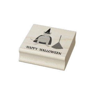 Sello De Caucho Personalizado de Halloween Witch Rat and Broom