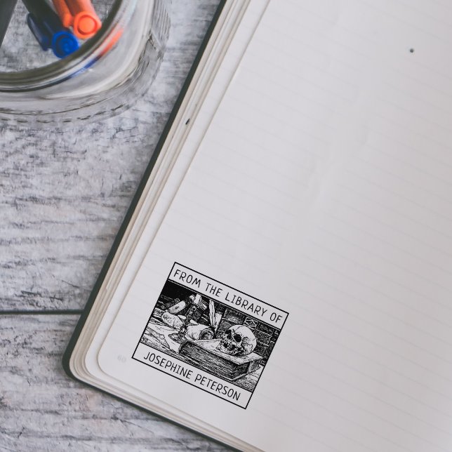 Sello De Caucho Personalizado de la biblioteca de, libro de cráneo (Subido por el creador)