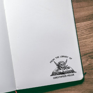Sello De Caucho Personalizado de la Biblioteca de, Pirate Skull Bo