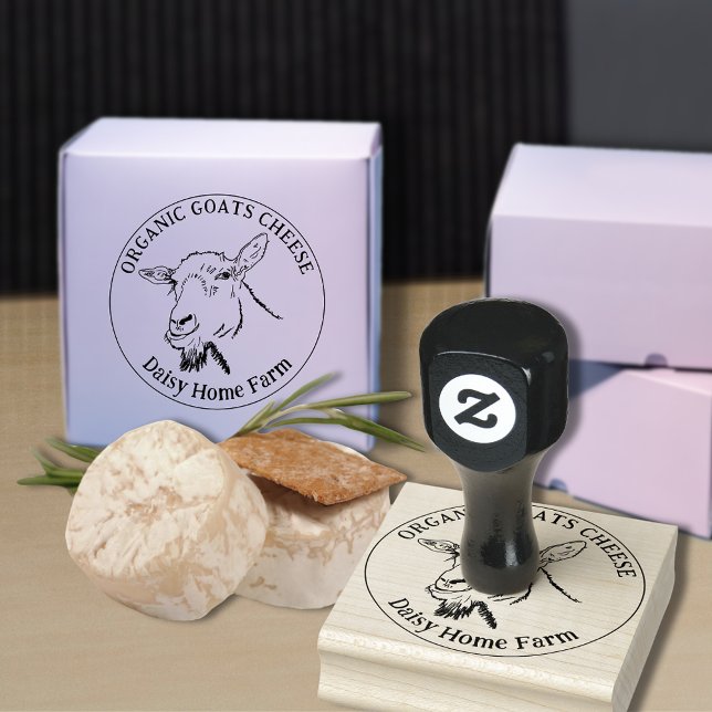 Sello De Caucho Personalizado de queso de cabras (Fresh organic goats cheese custom ink rubber stamp simple funny goat drawing)