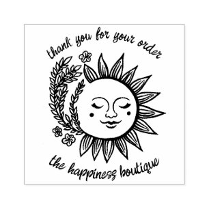 Sello De Caucho Personalizado de sol y flores. Gracias.