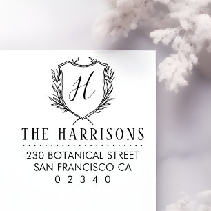 Sello De Caucho Personalizado del Escudo botánico Monograma y dire