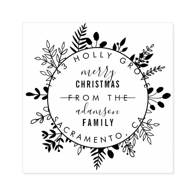Sello De Caucho Personalizado Elegant Navidades Saludo Dirección d (Impresión)
