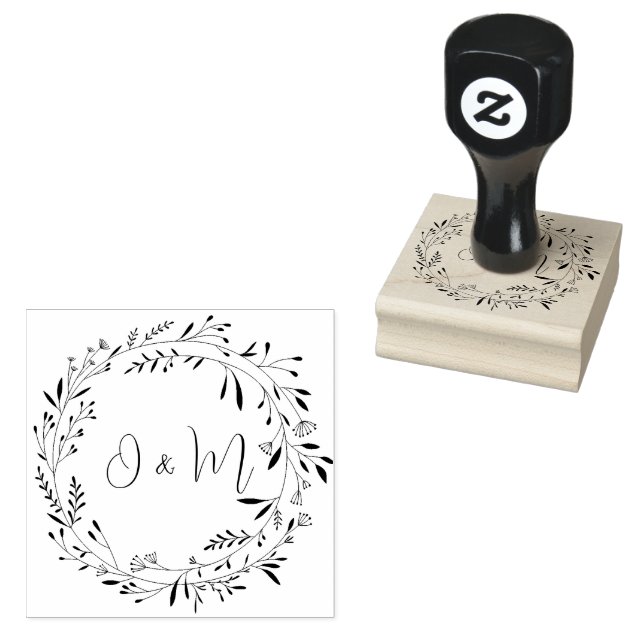 SELLO DE CAUCHO PERSONALIZADO ELEGANTE BOTANICAL FOLIAGE BODA CIRC (Sellado)