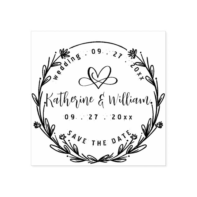 SELLO DE CAUCHO PERSONALIZADO ELEGANTE CÍRCULO CUTE CORAZÓN ELEGAN (Impresión)