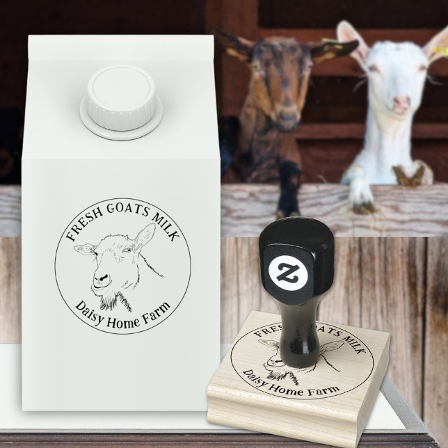 Sello De Caucho Personalizado empresarial de Goat (Fresh goats milk custom ink rubber stamp with simple goat drawing funny farm animal art)