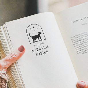 Sello De Caucho Personalizado Ex Libris Gatos y estrellas mágica